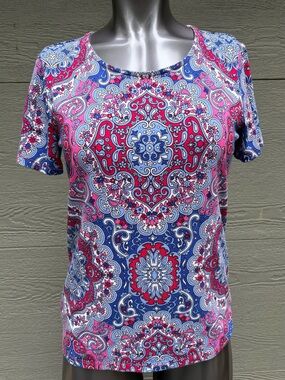 Talbots Pink and Blue Paisley Short Sleeve Tee